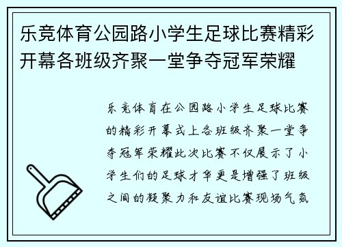 乐竞体育公园路小学生足球比赛精彩开幕各班级齐聚一堂争夺冠军荣耀